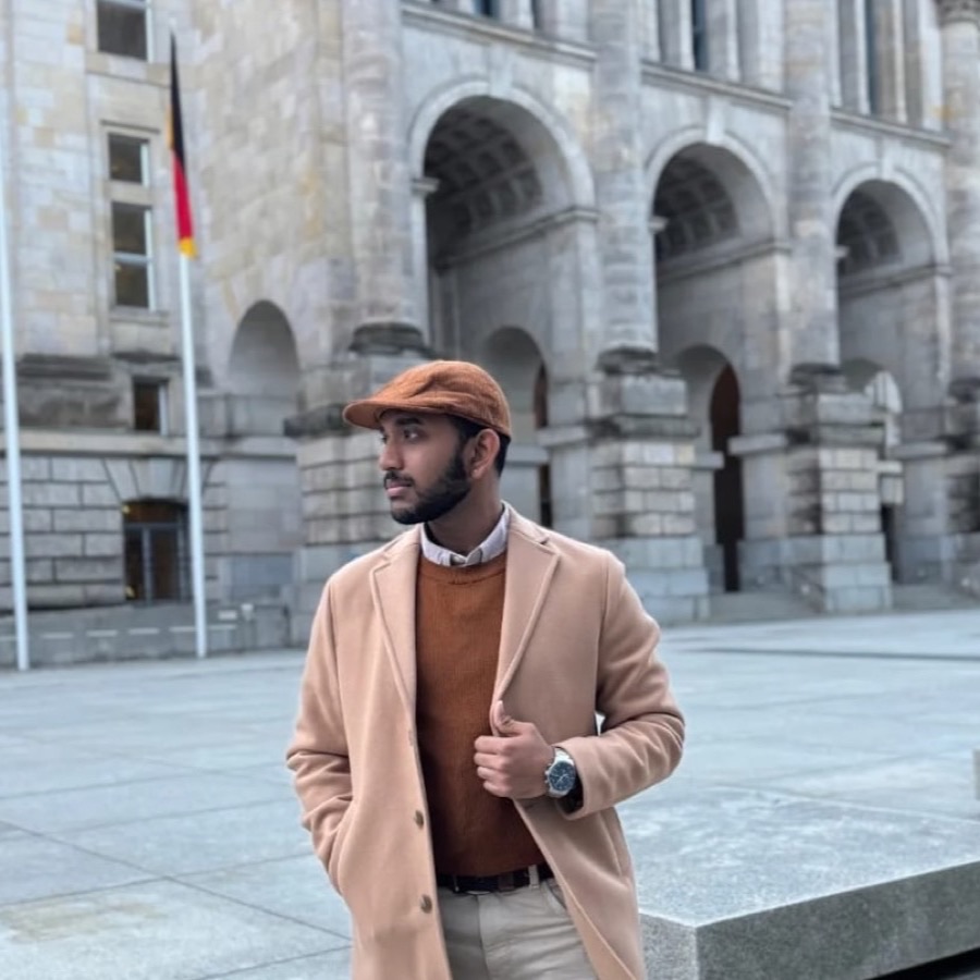 Bharat Krishna in front of the Reichstag in Berlin after his Germany student visa was approved