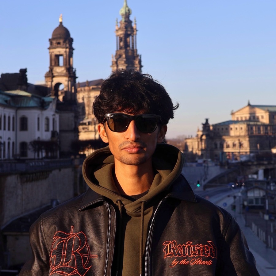 Darshith Suresh in front of Dresden's historic skyline after his Germany student visa was approved